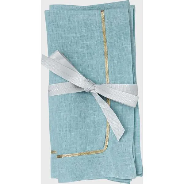 Joanna Buchanan Gold Trim Dinner Napkins, Blue