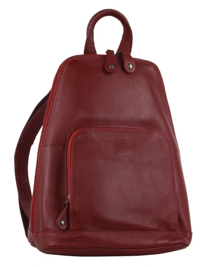 Leather Twin Zip Backpack in Red