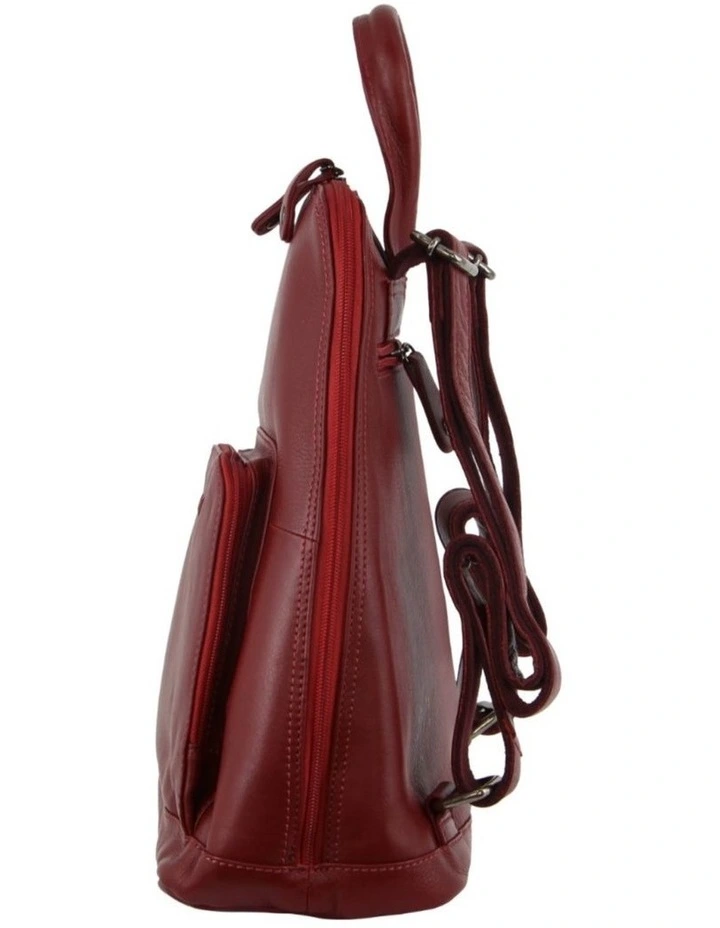 Leather Twin Zip Backpack in Red