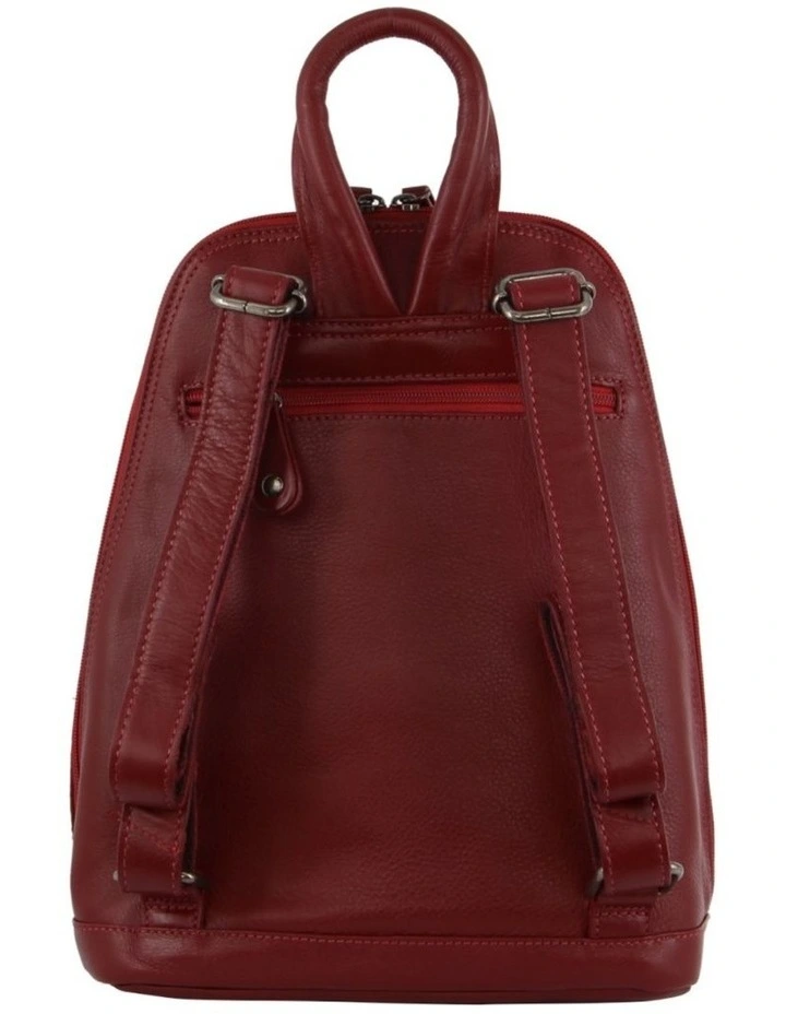 Leather Twin Zip Backpack in Red