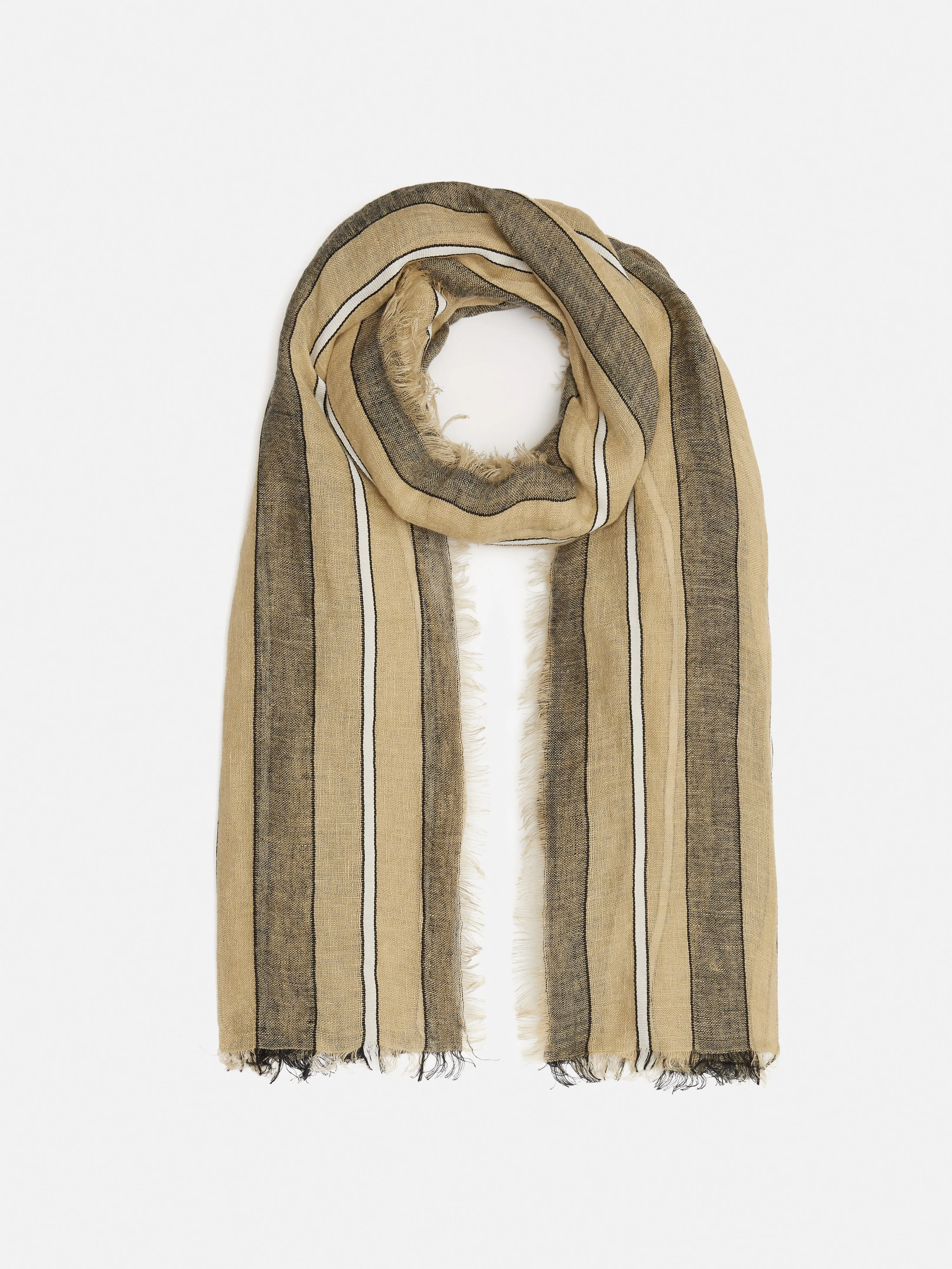 Linen Mix Stripe Woven Scarf | Natural