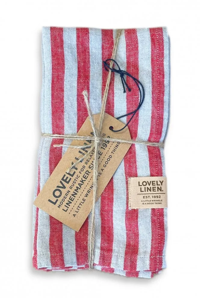 Linen Napkins in Real Red Stripe Set of 4    