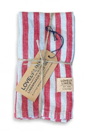 Linen Napkins in Real Red Stripe Set of 4    