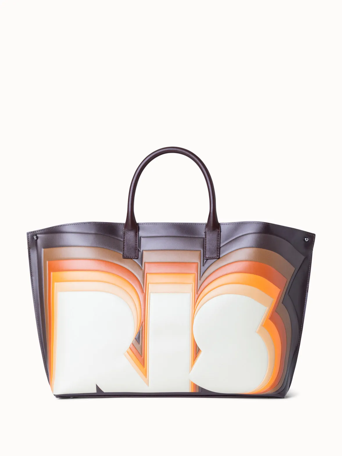 Medium Ai Top Handle Bag in Leather with 3D Superimposed Letters Print