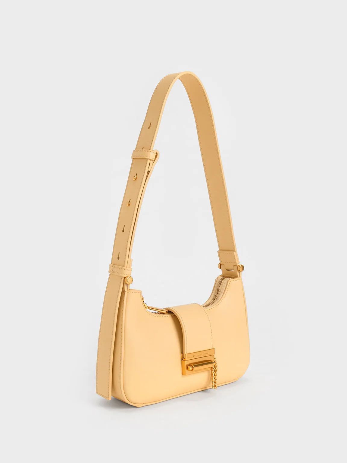 Metallic Accent Belted Bag - Beige