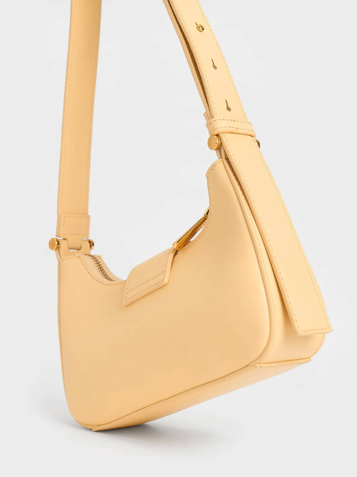 Metallic Accent Belted Bag - Beige