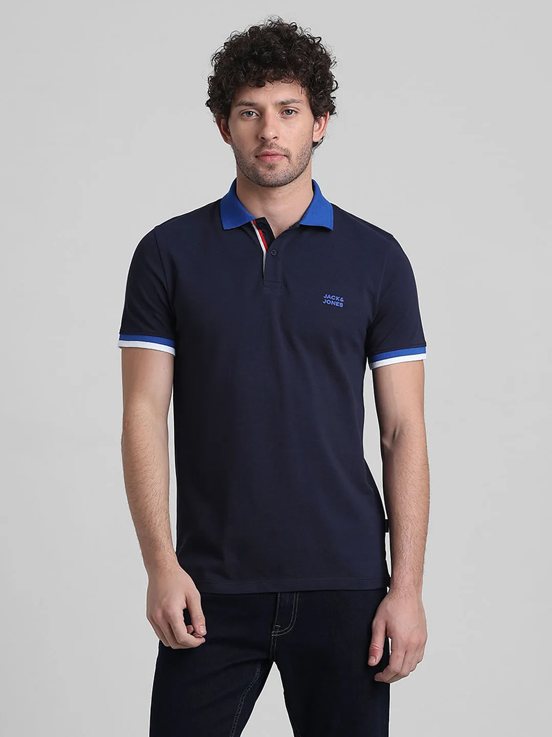 Navy Blue Contrast Tipping Cotton Polo