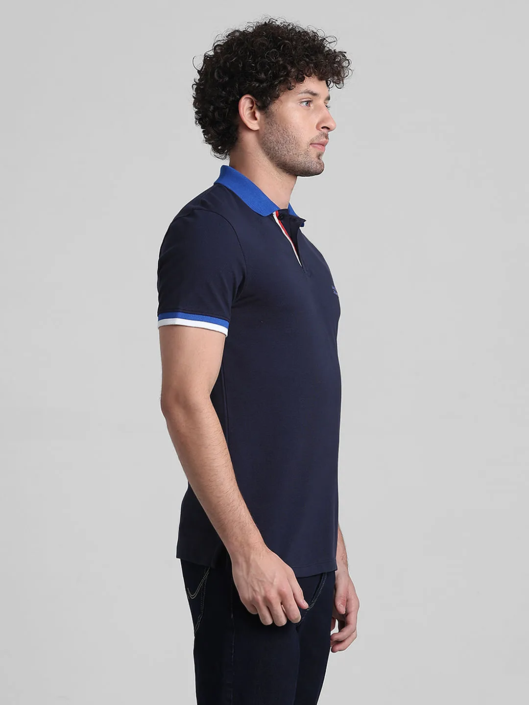 Navy Blue Contrast Tipping Cotton Polo