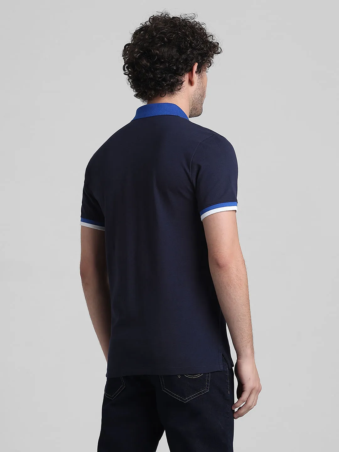 Navy Blue Contrast Tipping Cotton Polo