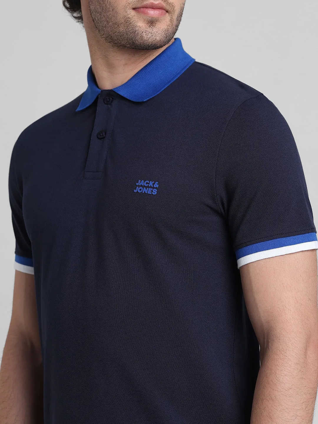 Navy Blue Contrast Tipping Cotton Polo