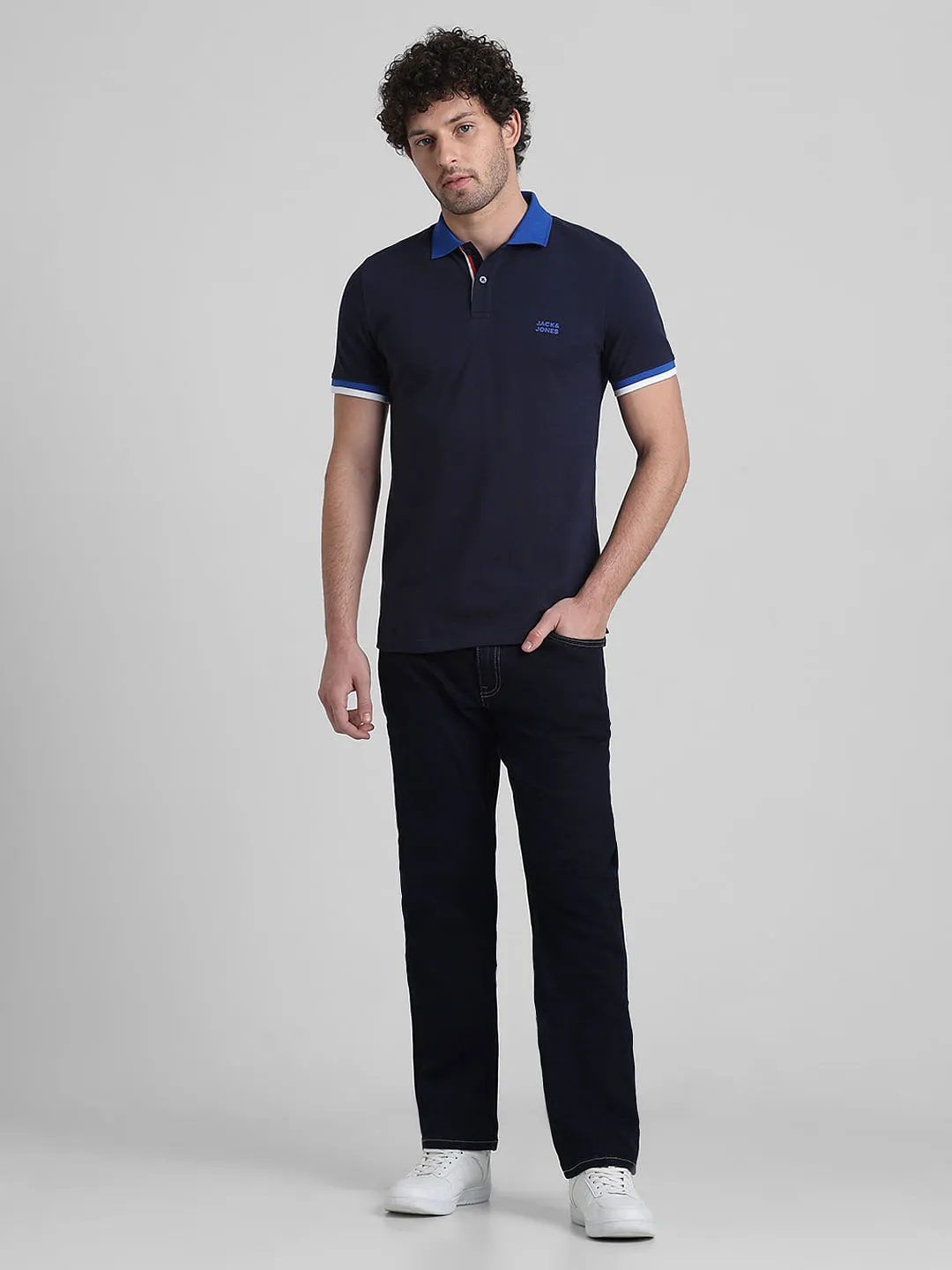 Navy Blue Contrast Tipping Cotton Polo