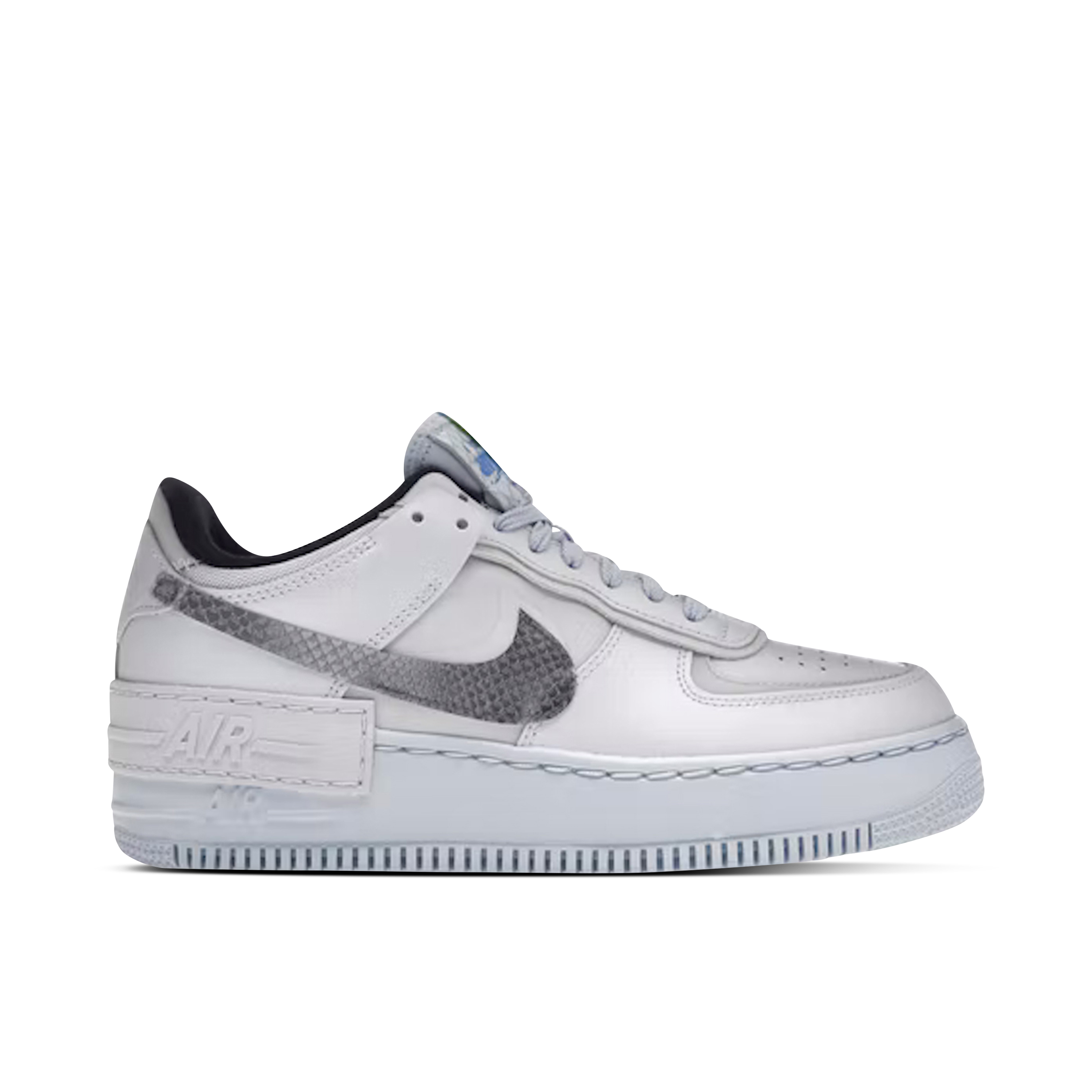 Nike Air Force 1 Low Shadow Pure Platinum Snakeskin Blue Womens | CV3027-001 | Laced