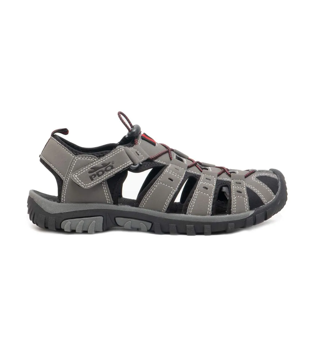 PDQ Mens Toggle & Touch Fastening Synthetic Nubuck Trail Sandals (Grey/Red) - UTDF555