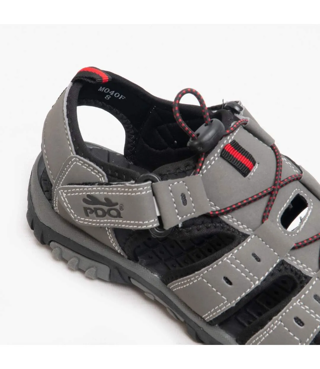 PDQ Mens Toggle & Touch Fastening Synthetic Nubuck Trail Sandals (Grey/Red) - UTDF555