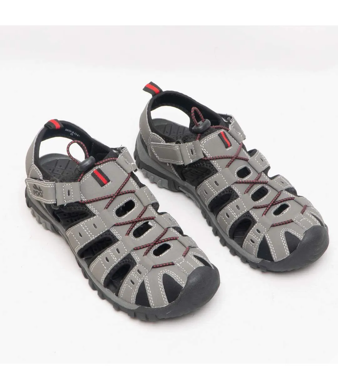 PDQ Mens Toggle & Touch Fastening Synthetic Nubuck Trail Sandals (Grey/Red) - UTDF555