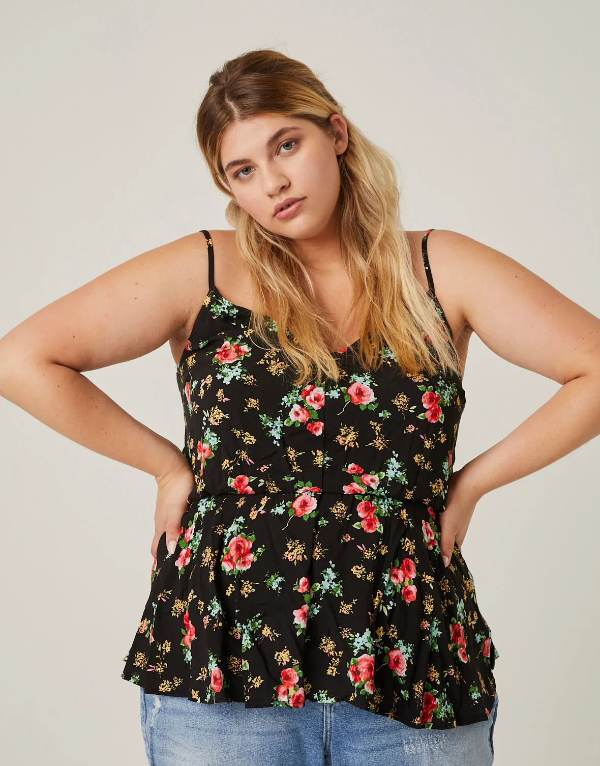 Plus Size Roses Spaghetti Strap Tank