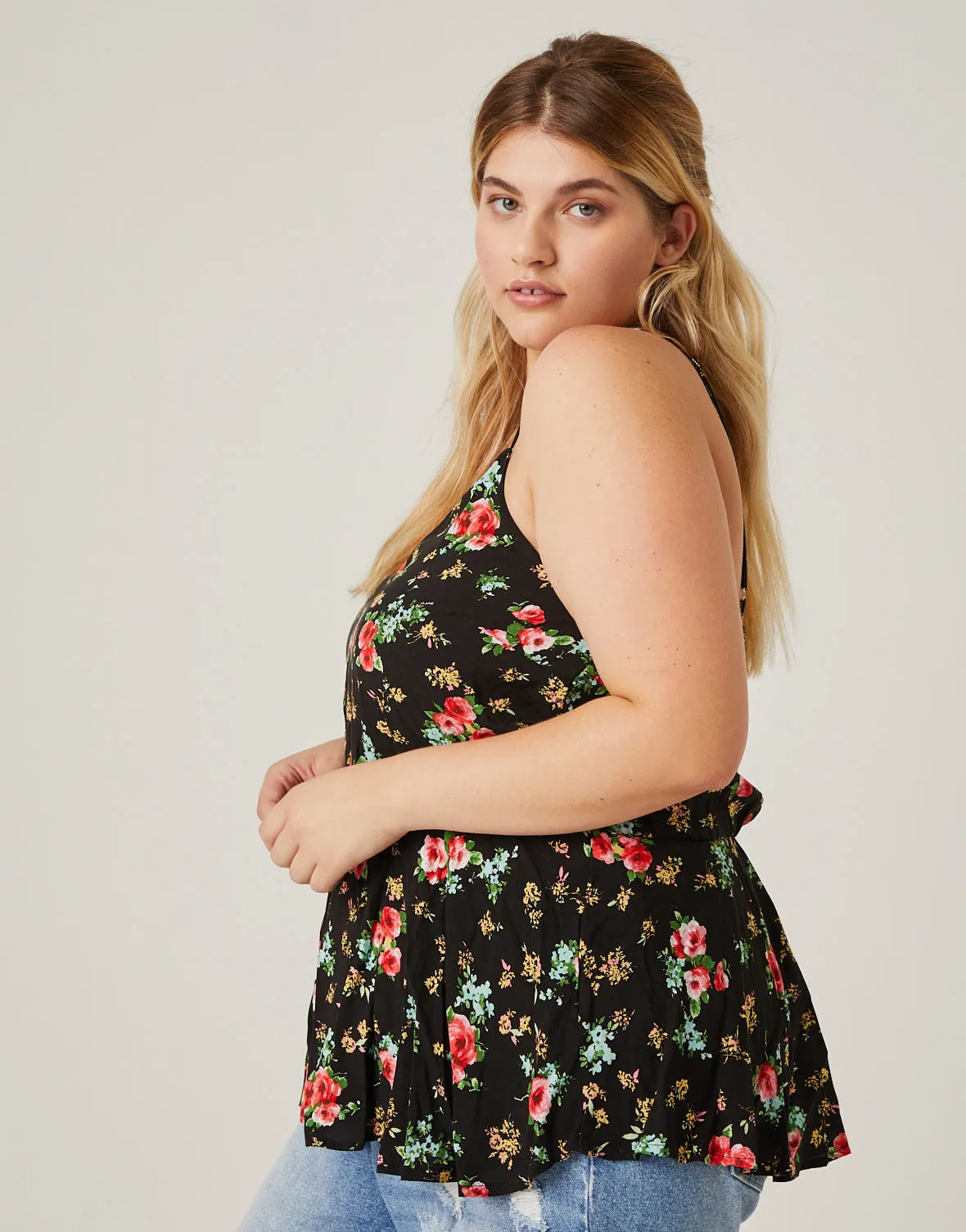 Plus Size Roses Spaghetti Strap Tank