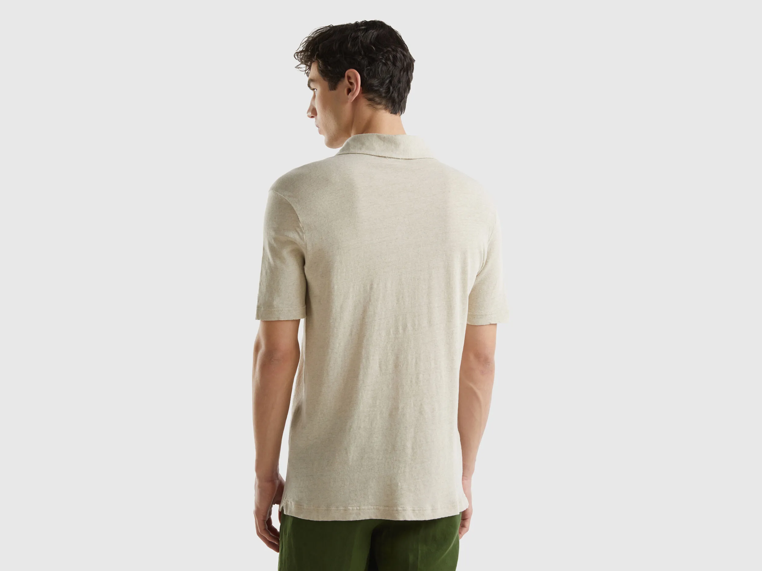 Polo in linen blend - Beige | Benetton