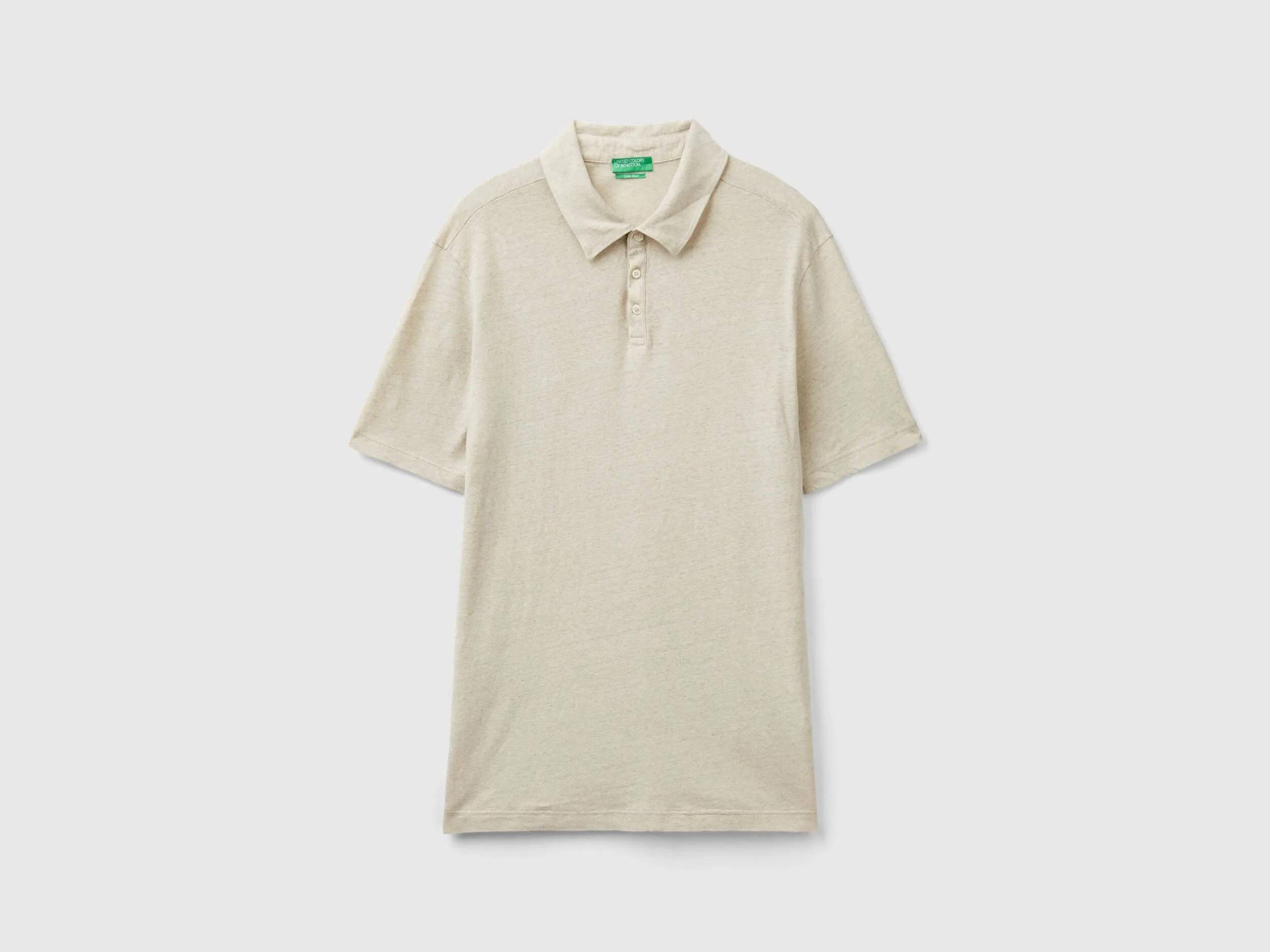 Polo in linen blend - Beige | Benetton