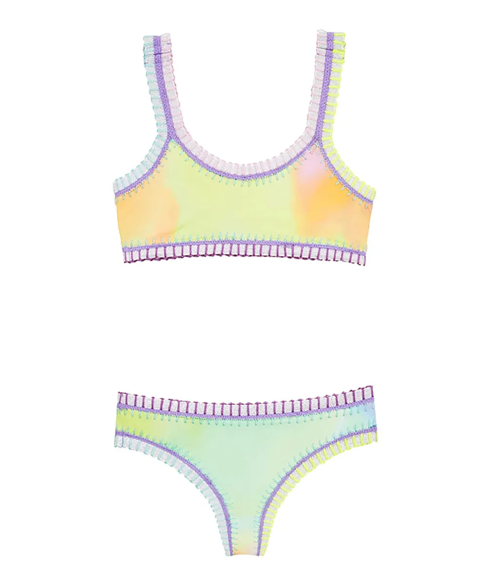 PQ Girls Sporty Rainbow Embroidered Bikini Sunrise