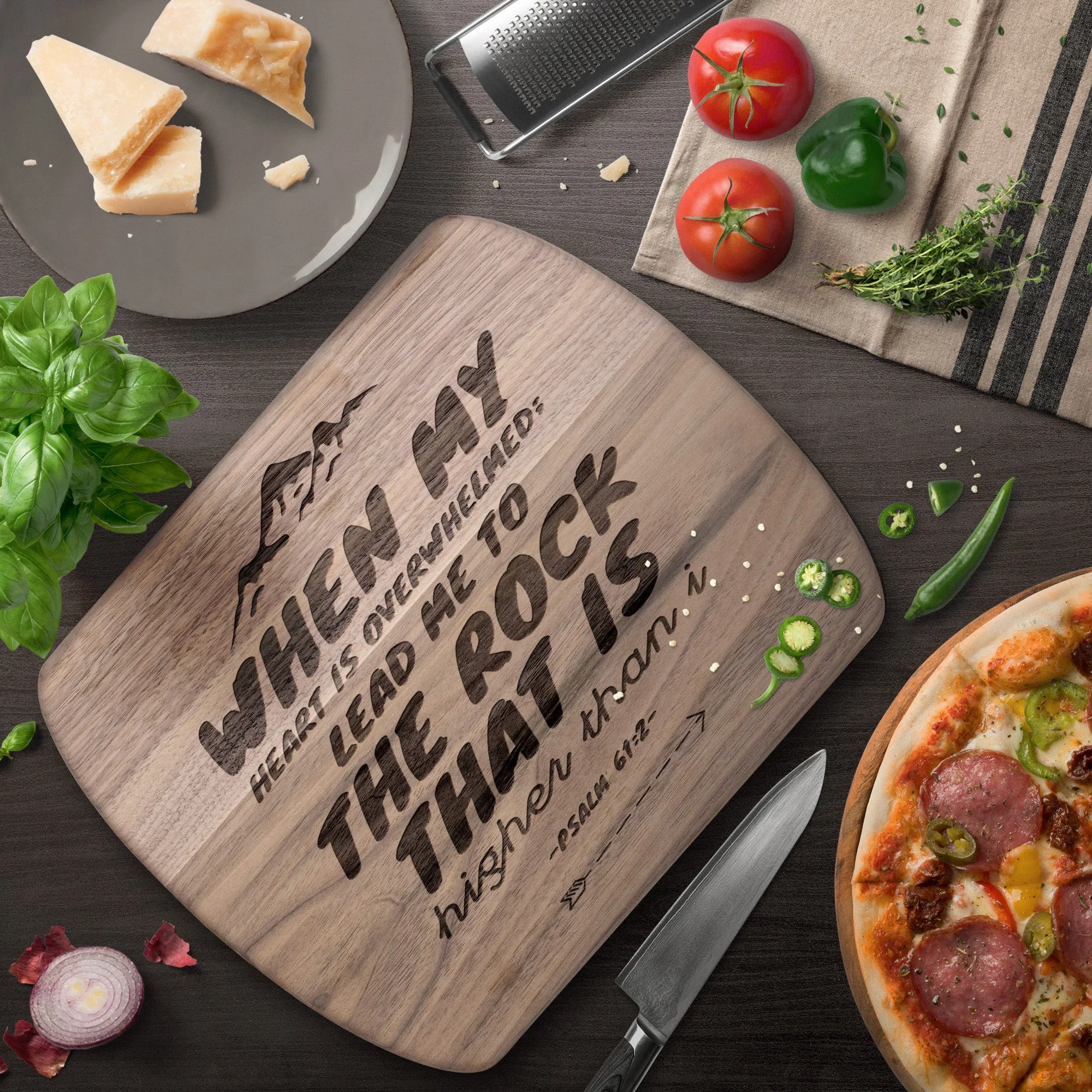 Products Bible Verse Hardwood Oval Cutting Board - Lead Me To The Rock ~Psalm 61:2~ Design 14