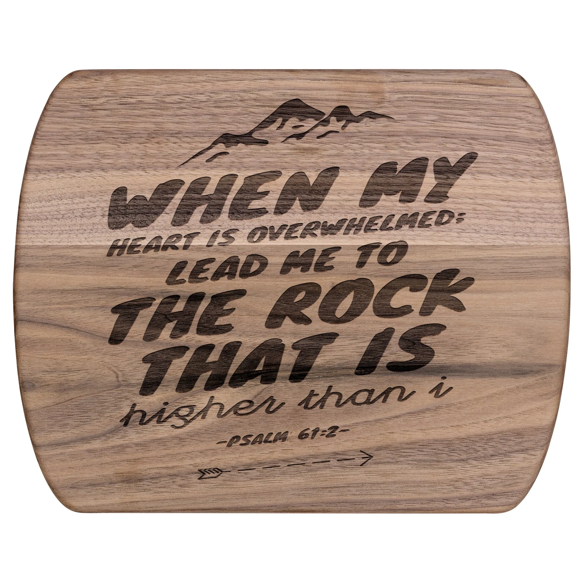 Products Bible Verse Hardwood Oval Cutting Board - Lead Me To The Rock ~Psalm 61:2~ Design 14