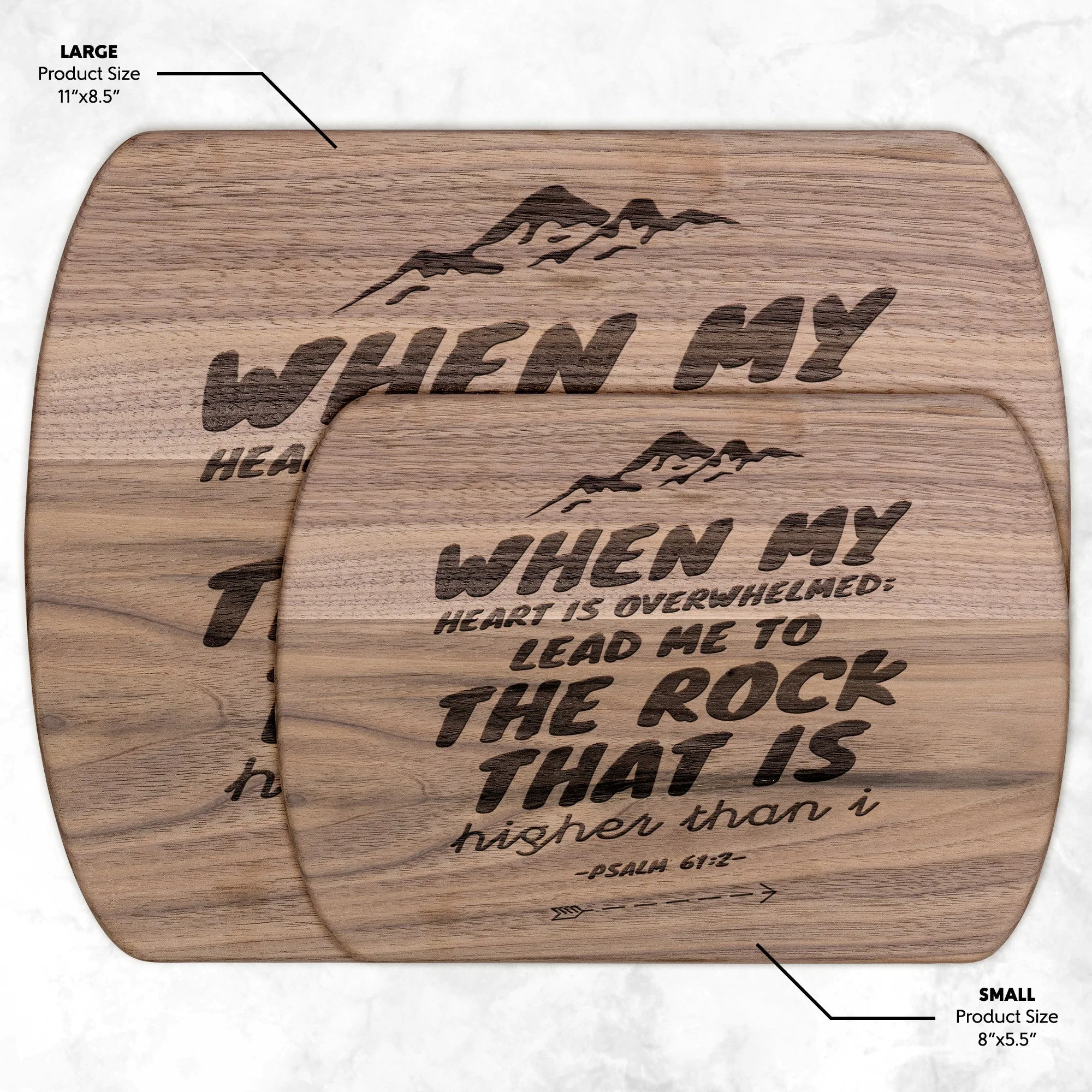 Products Bible Verse Hardwood Oval Cutting Board - Lead Me To The Rock ~Psalm 61:2~ Design 14