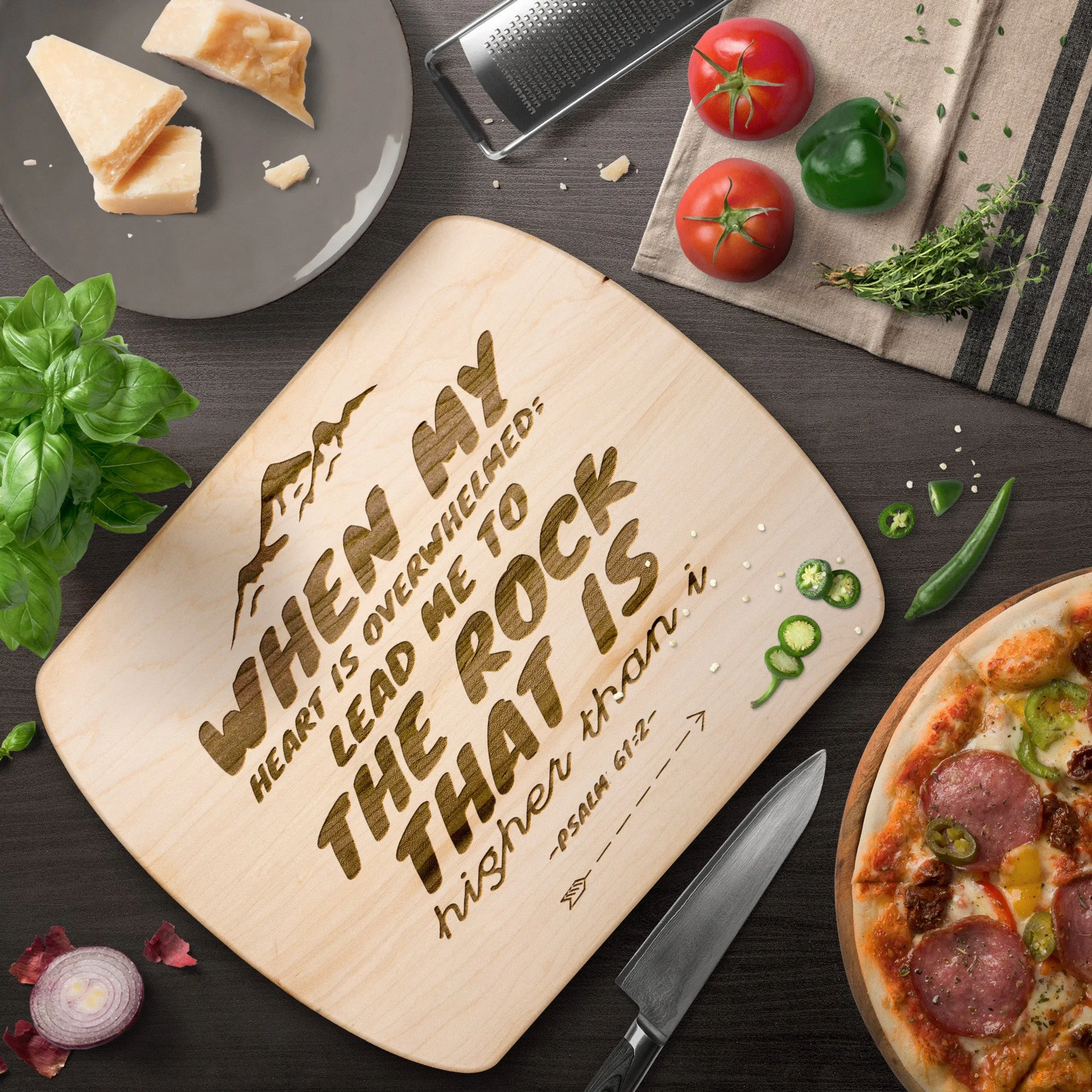 Products Bible Verse Hardwood Oval Cutting Board - Lead Me To The Rock ~Psalm 61:2~ Design 14