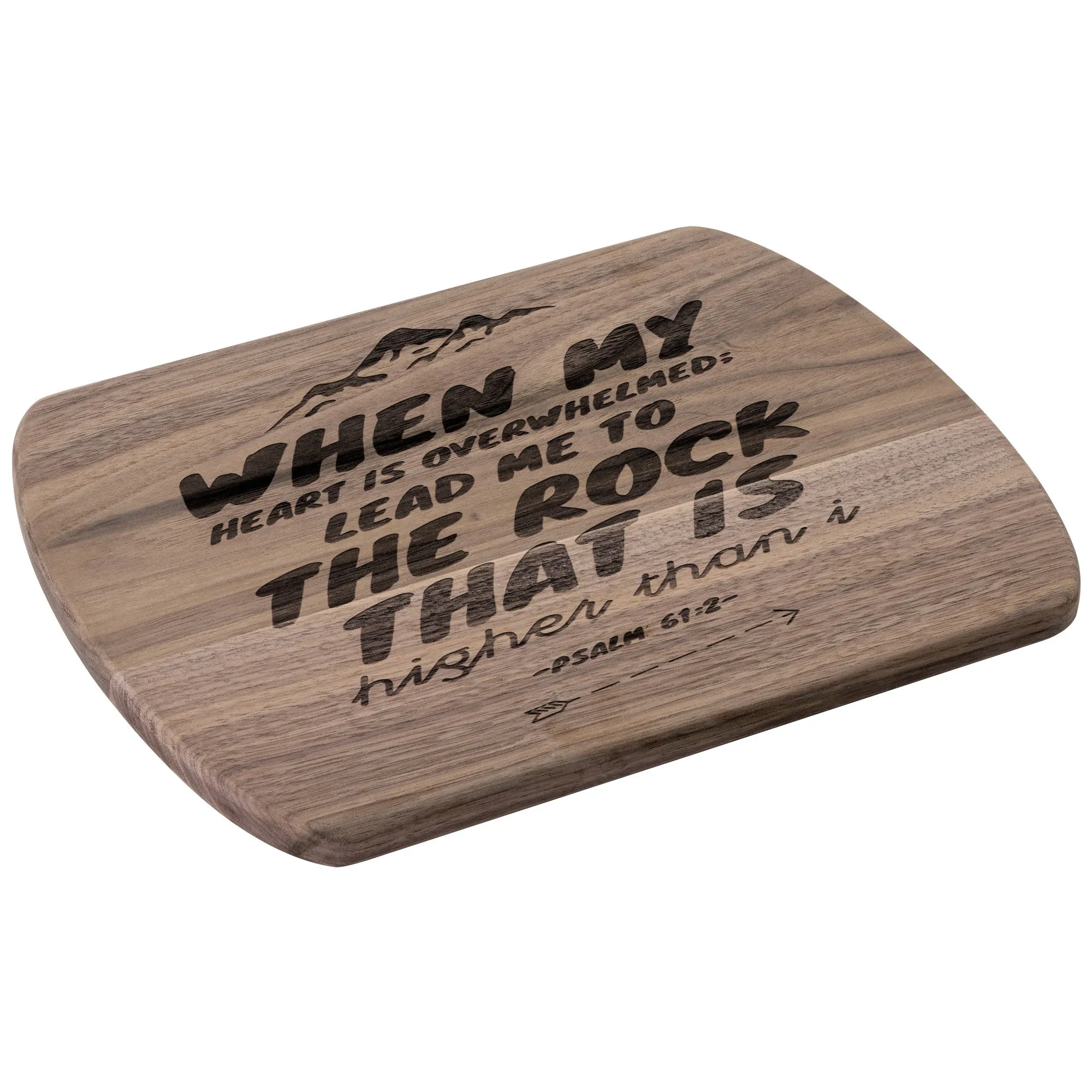 Products Bible Verse Hardwood Oval Cutting Board - Lead Me To The Rock ~Psalm 61:2~ Design 14