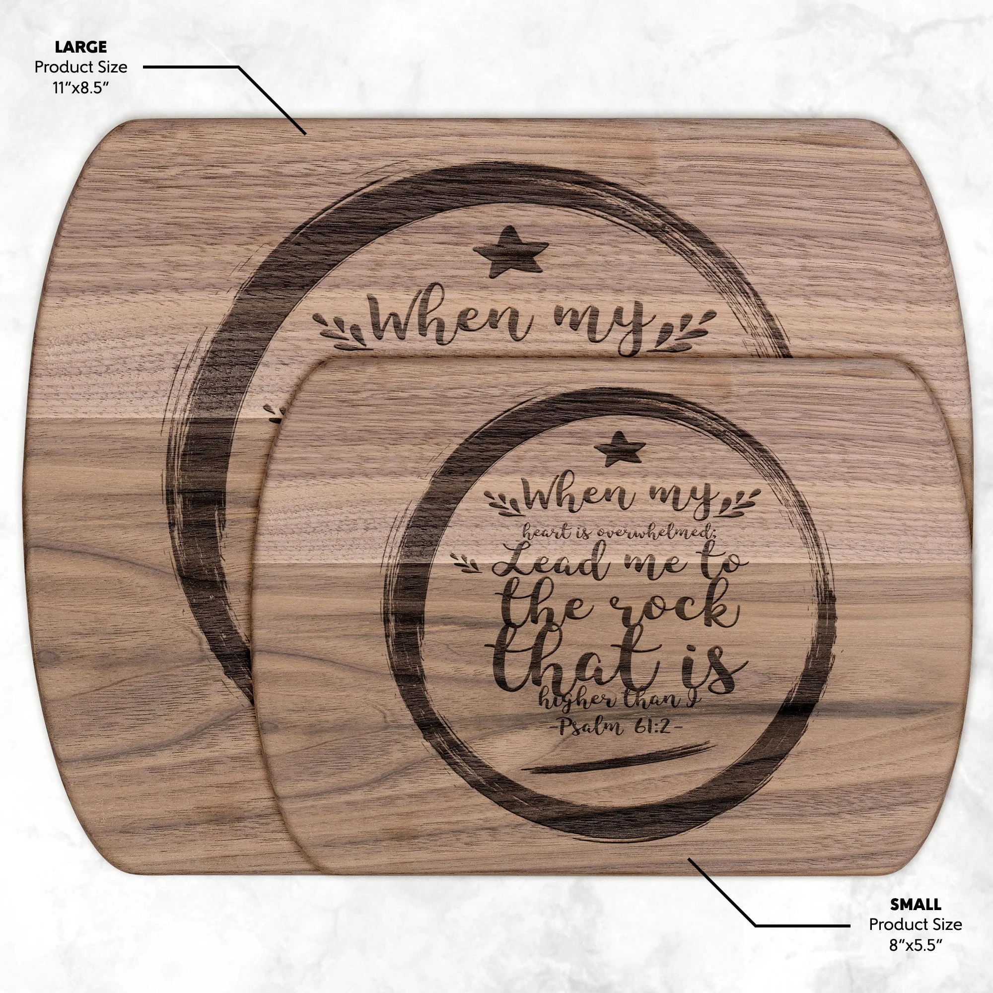 Products Bible Verse Hardwood Oval Cutting Board - Lead Me To The Rock ~Psalm 61:2~ Design 15