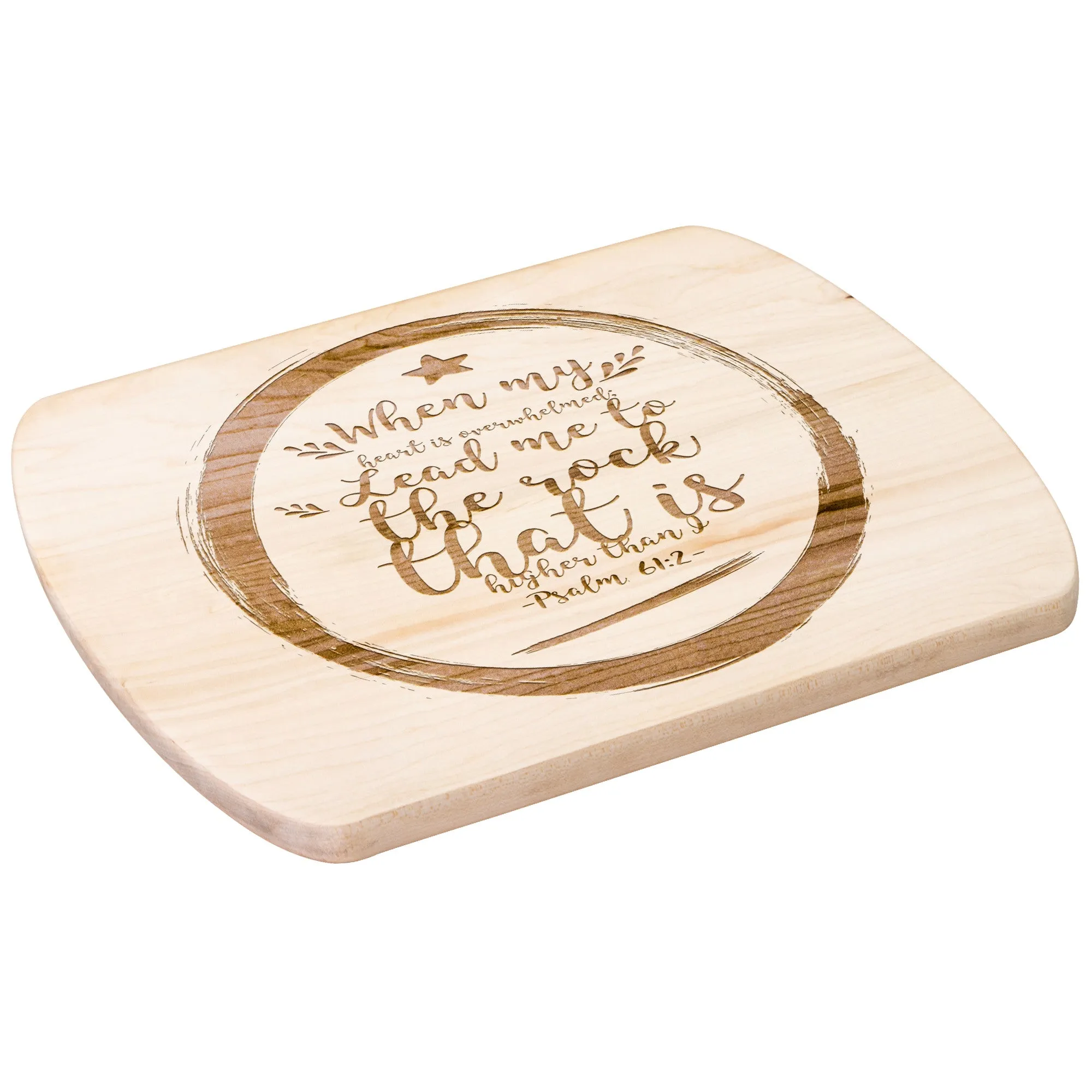 Products Bible Verse Hardwood Oval Cutting Board - Lead Me To The Rock ~Psalm 61:2~ Design 15