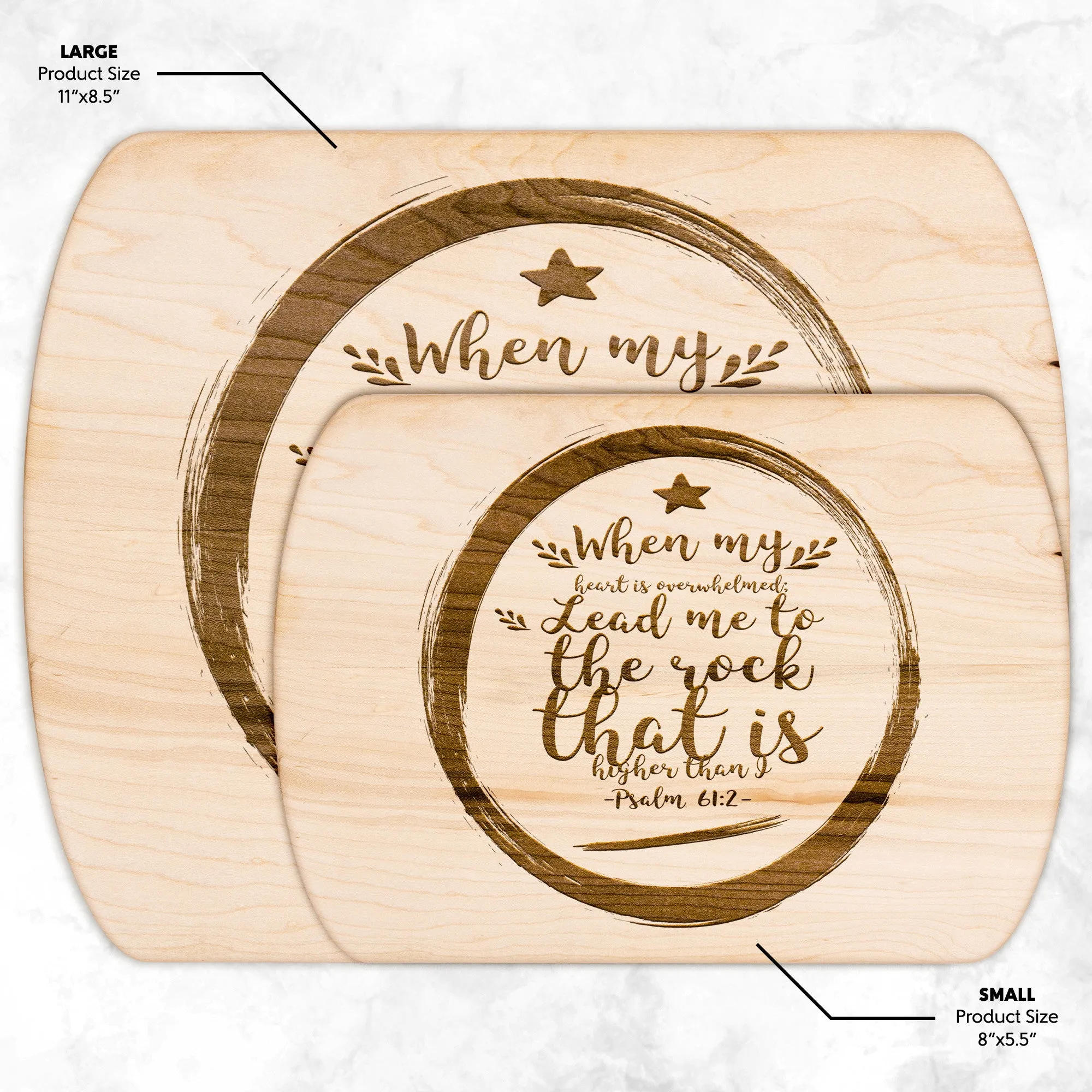 Products Bible Verse Hardwood Oval Cutting Board - Lead Me To The Rock ~Psalm 61:2~ Design 15