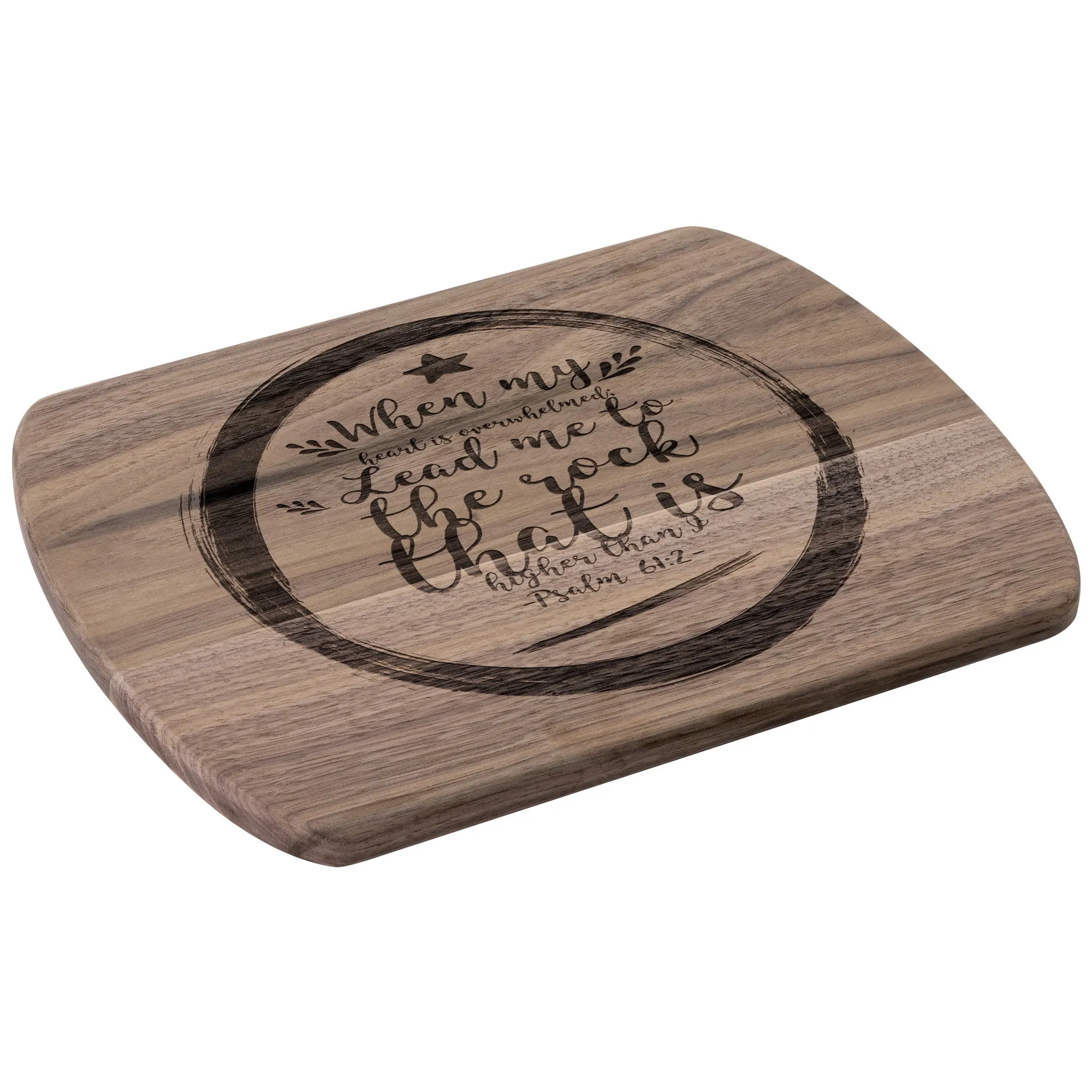 Products Bible Verse Hardwood Oval Cutting Board - Lead Me To The Rock ~Psalm 61:2~ Design 15