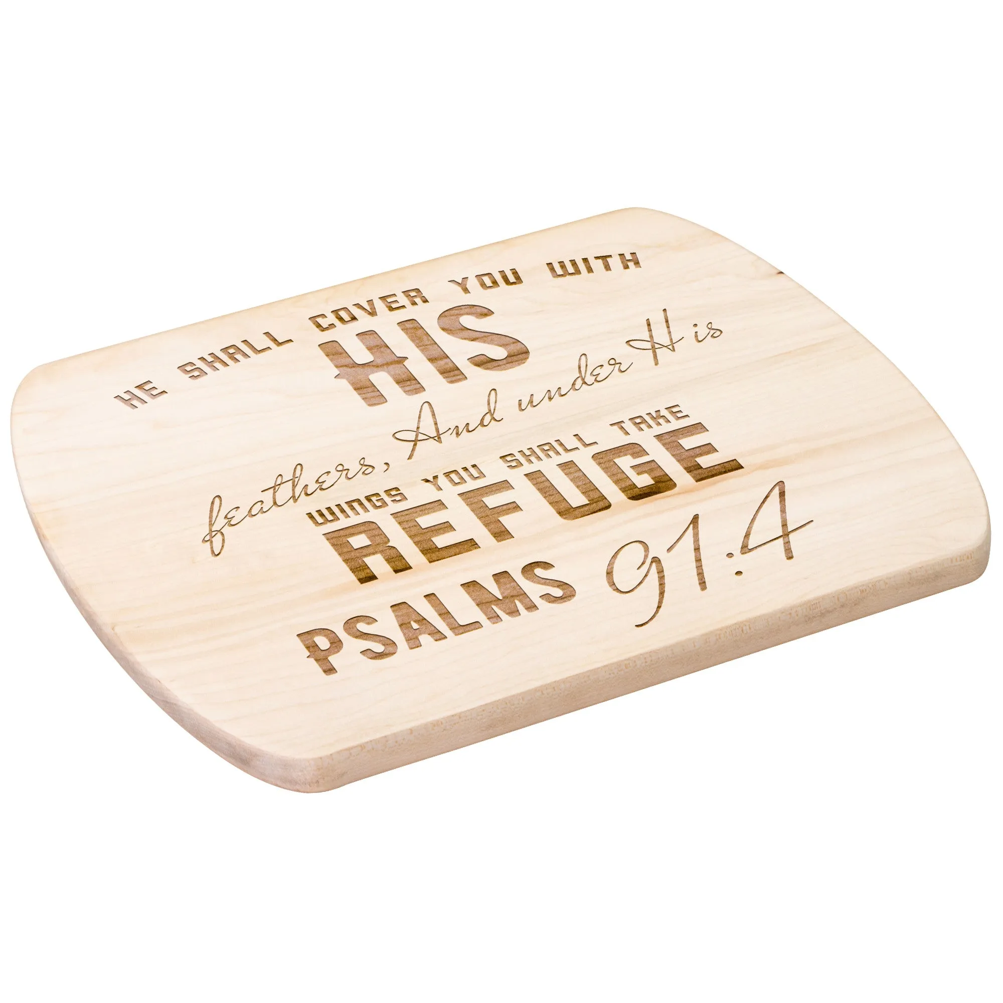 Products Bible Verse Hardwood Oval Cutting Board - Under His Wings You Shall Take Refuge ~Psalm 91:4~ Design 6