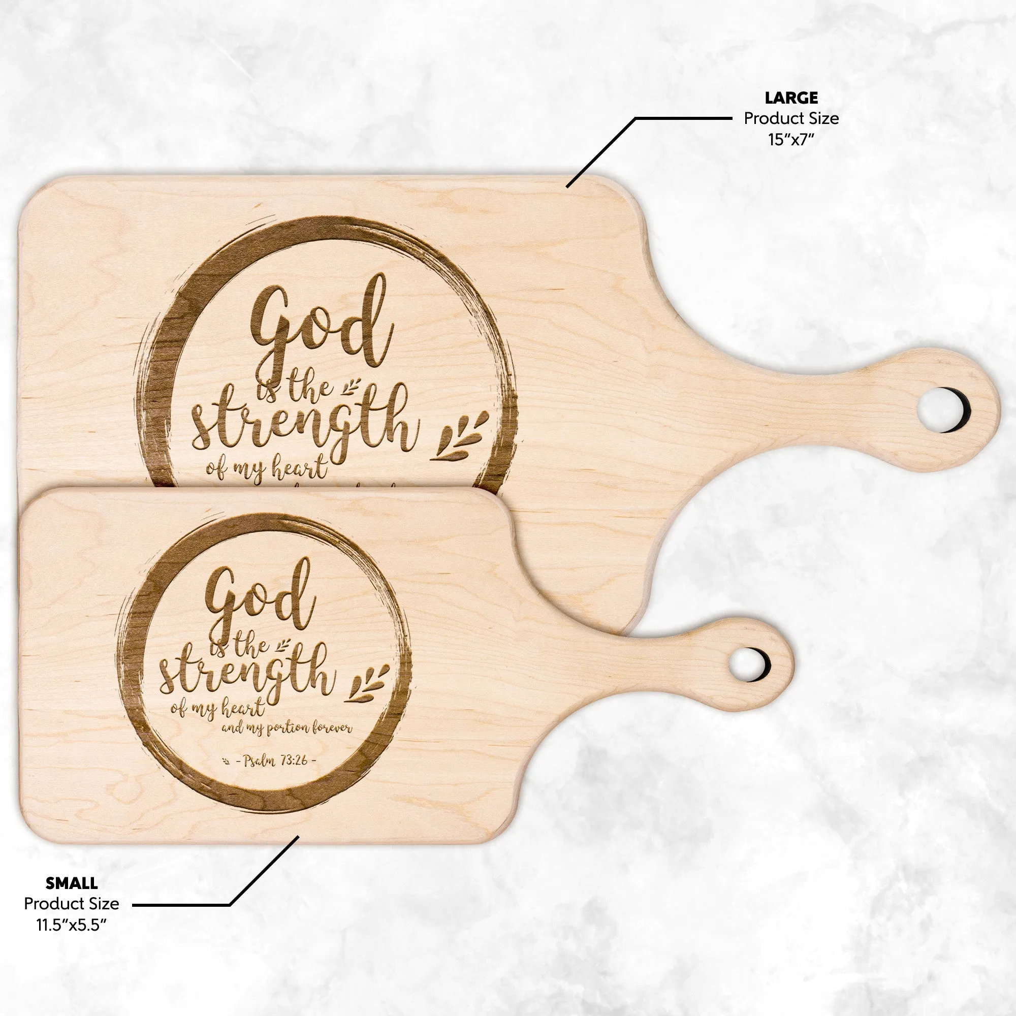 Products Bible Verse Hardwood Paddle Cutting Board - God Is The Strength Of My Heart ~Psalm 73:26~ Design 9