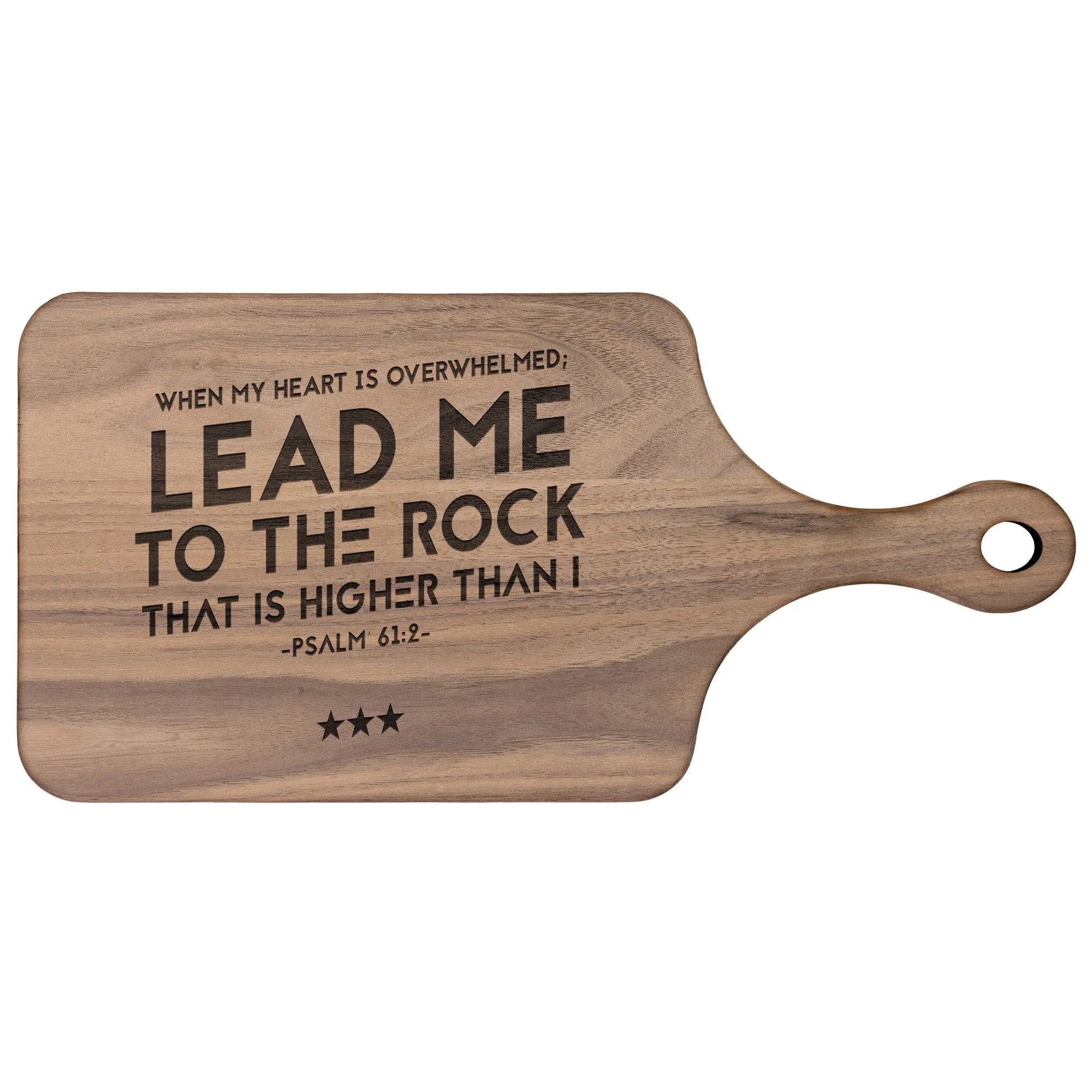 Products Bible Verse Hardwood Paddle Cutting Board - Lead Me To The Rock ~Psalm 61:2~ Design 12