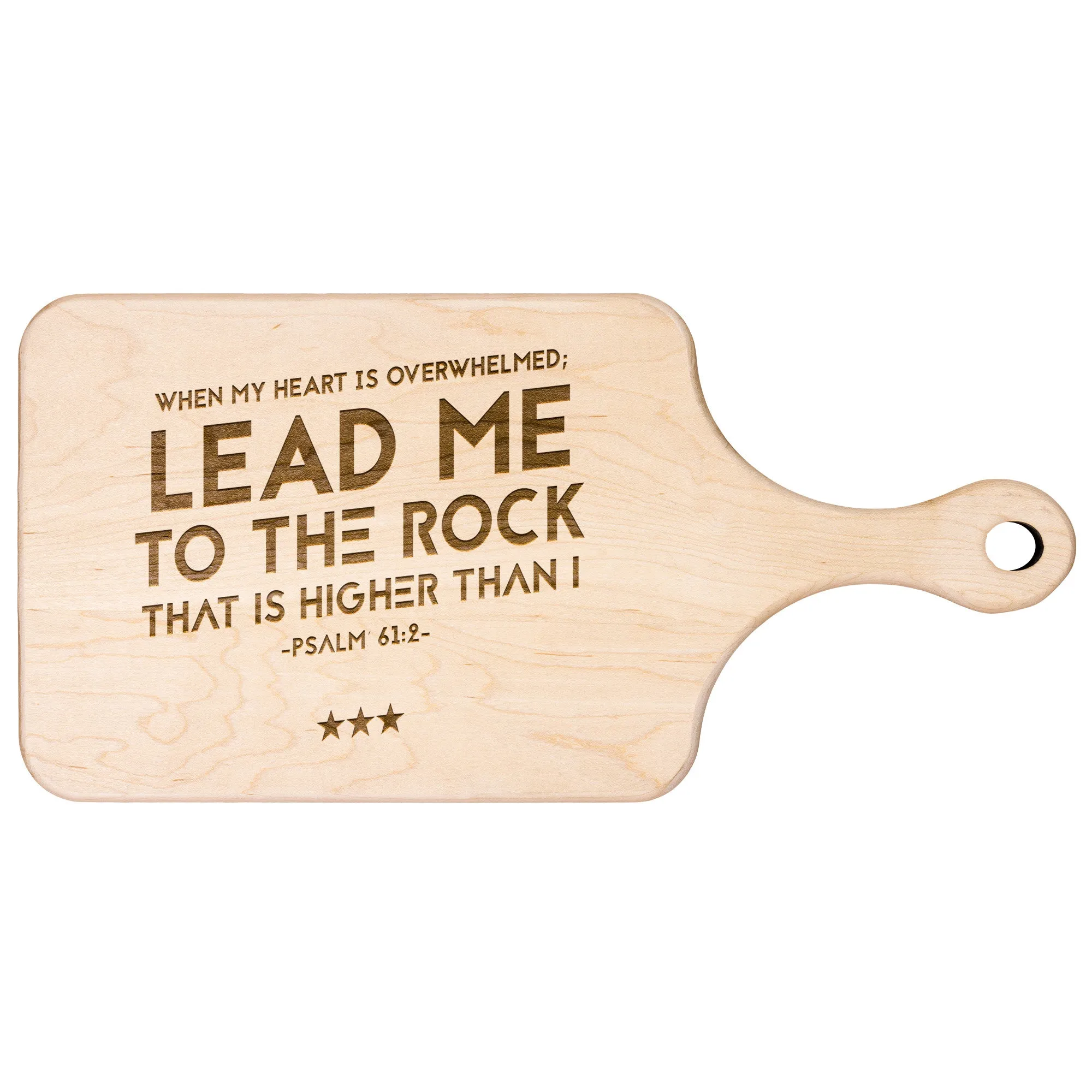 Products Bible Verse Hardwood Paddle Cutting Board - Lead Me To The Rock ~Psalm 61:2~ Design 12