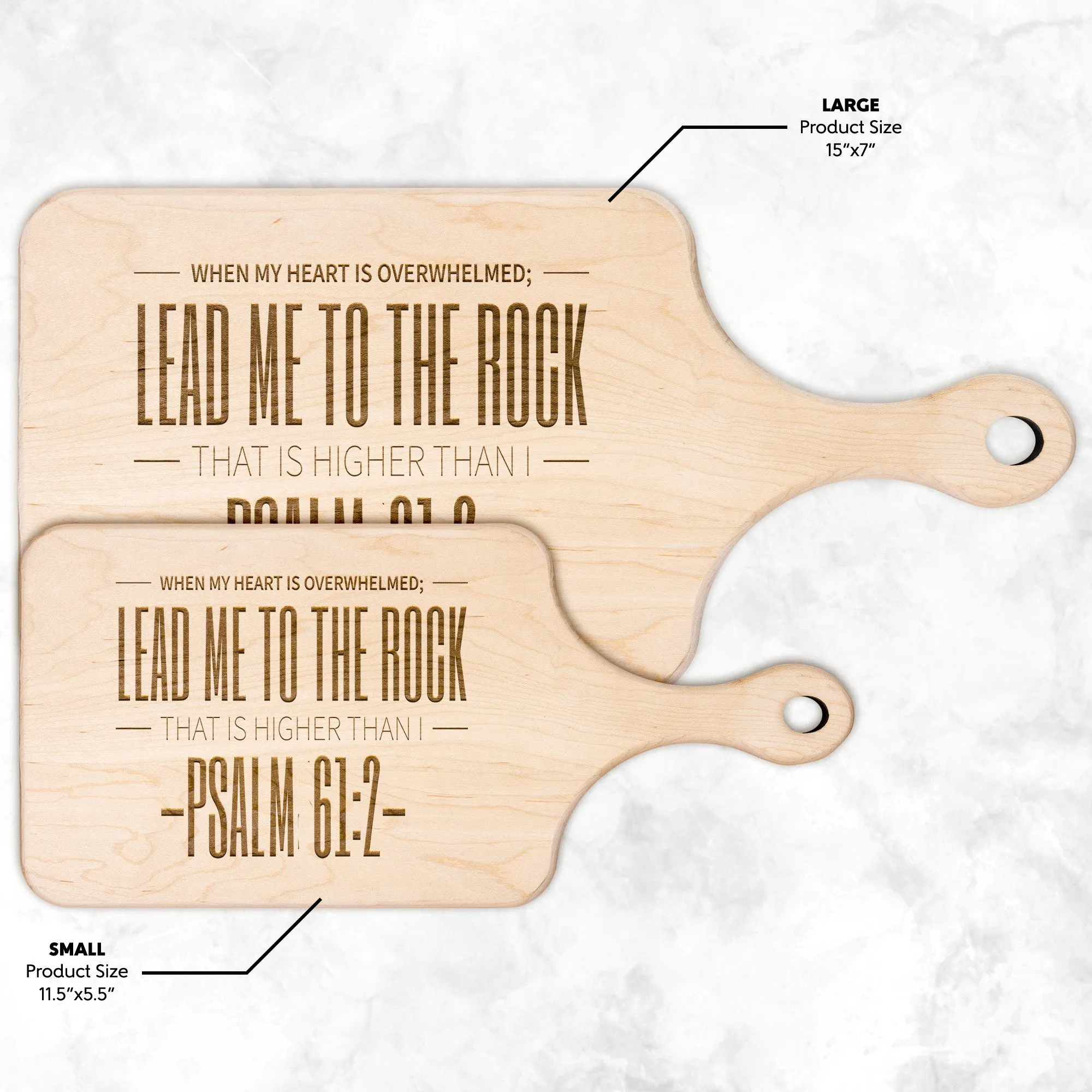 Products Bible Verse Hardwood Paddle Cutting Board - Lead Me To The Rock ~Psalm 61:2~ Design 4