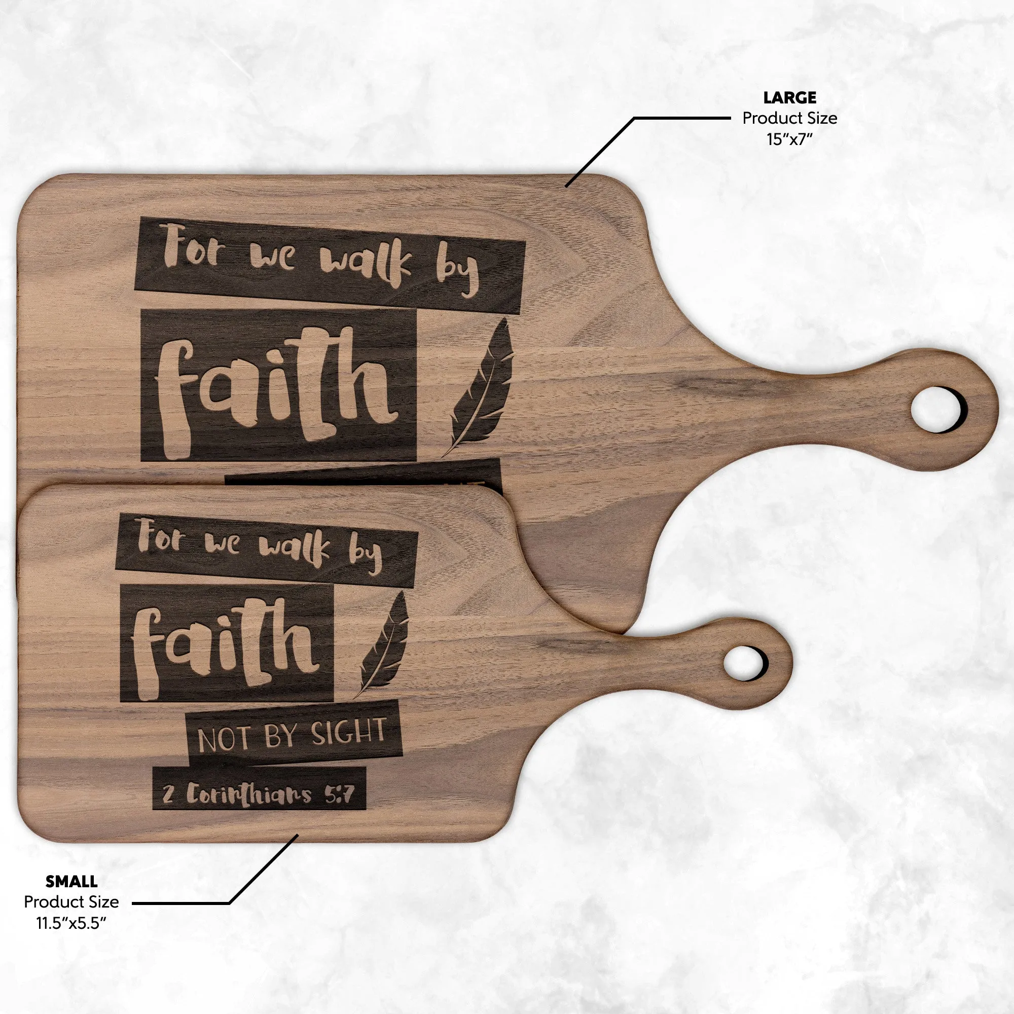 Products Bible Verse Hardwood Paddle Cutting Board - Walk By Faith ~2 Corinthians 5-7~ Design 10