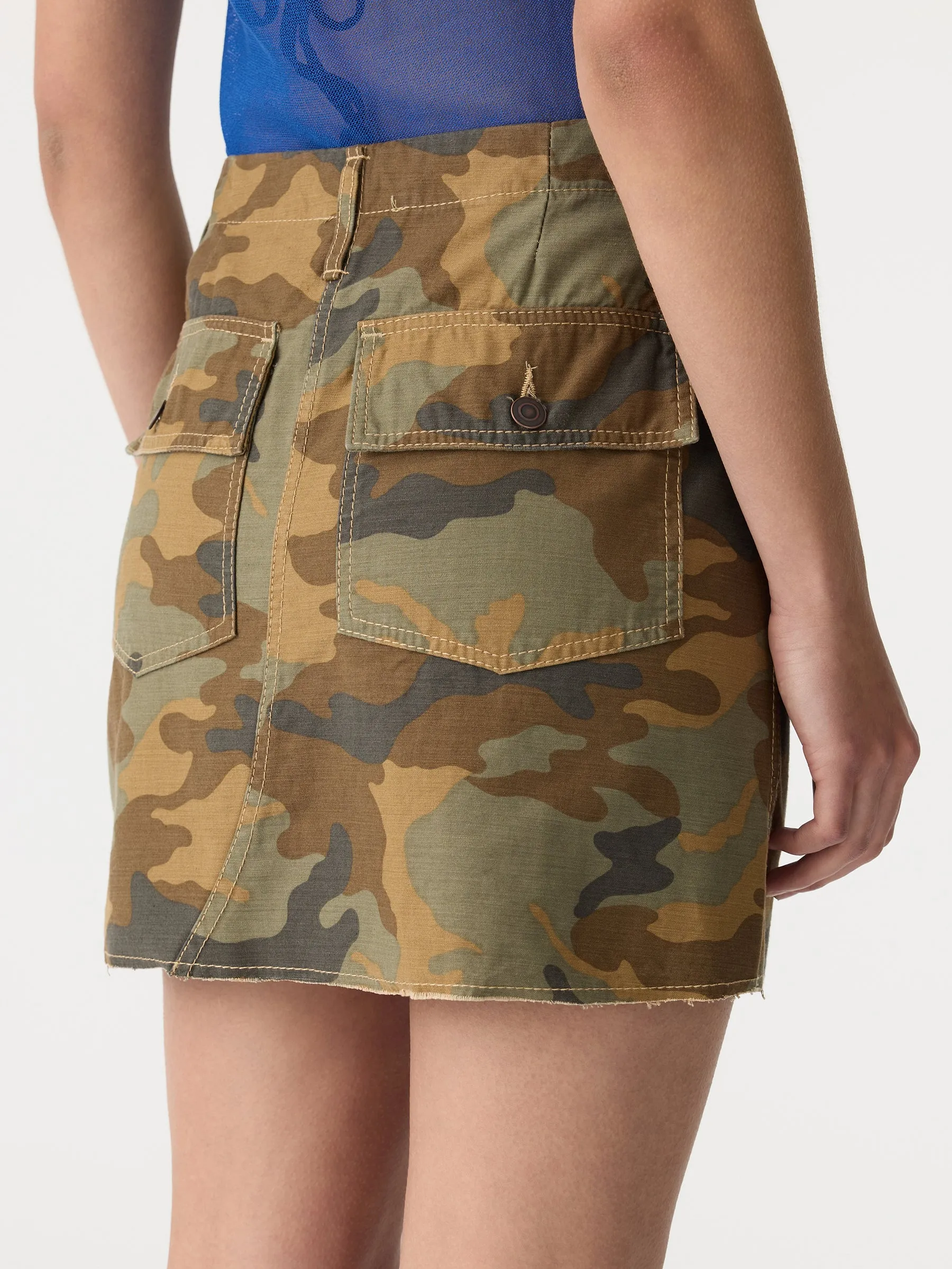 raw edge camo skirt