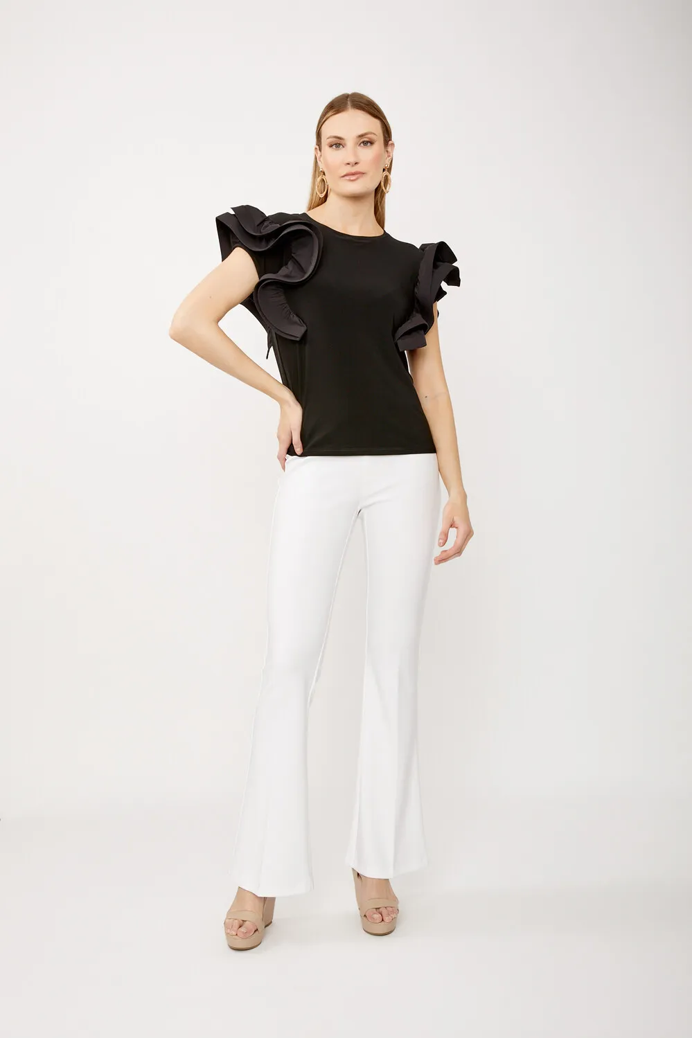 Ruffled Crew Neck Pullover Style 242236