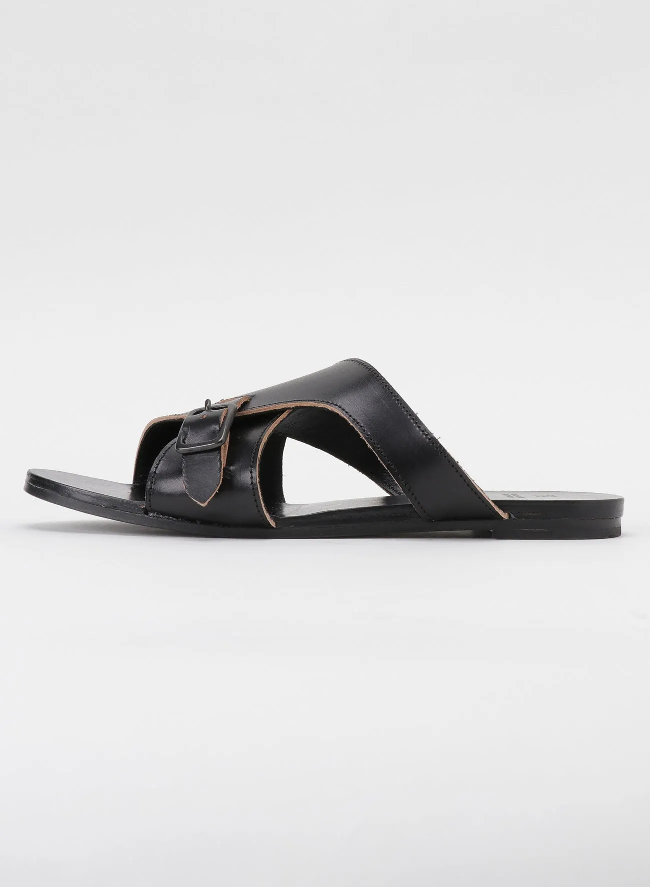 SEMI GLOSS TANNED LEATHER FLAT SANDALS