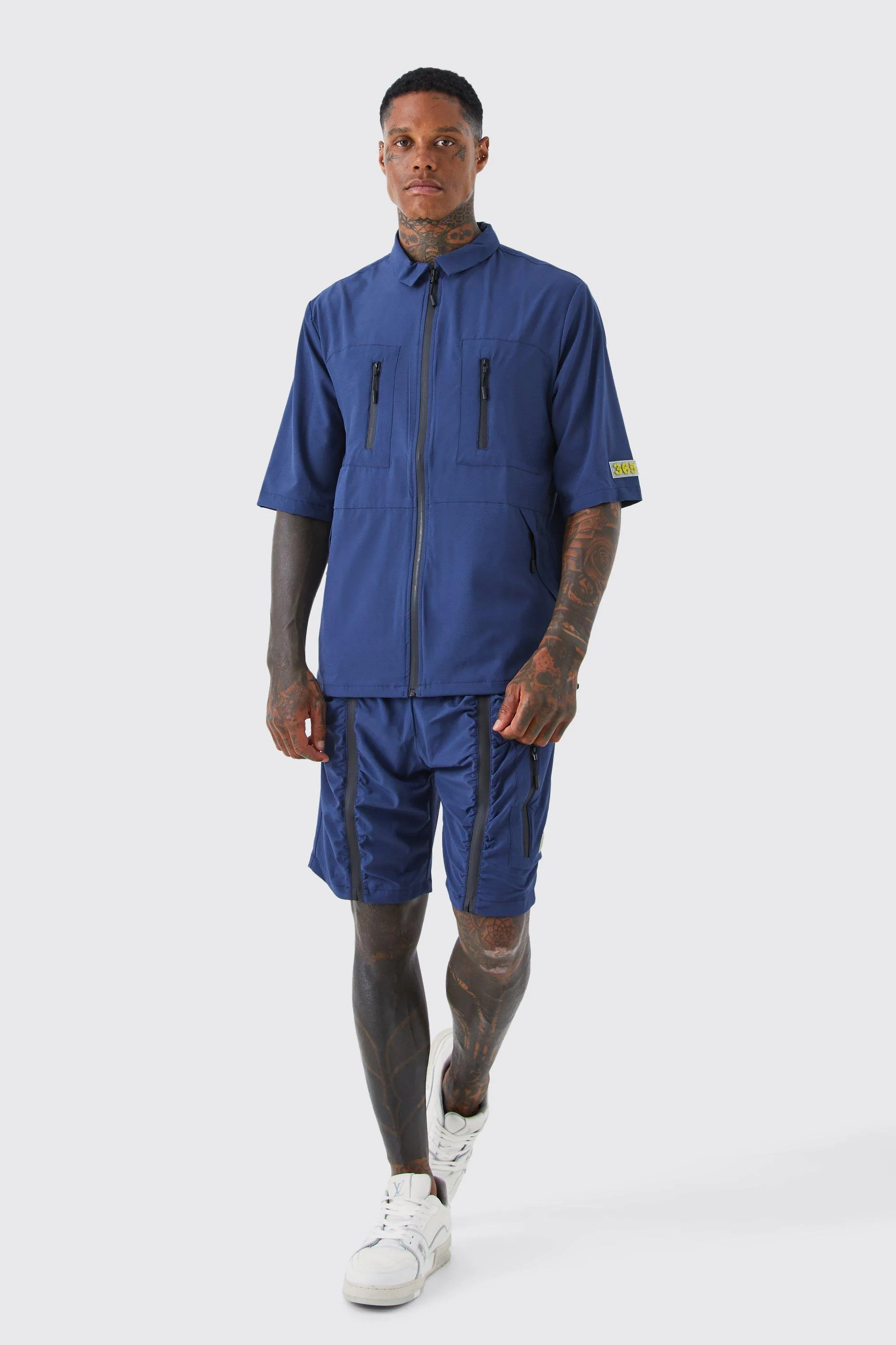 Short Sleeve Technical Utility Shirt & Short Set | boohooMAN UK