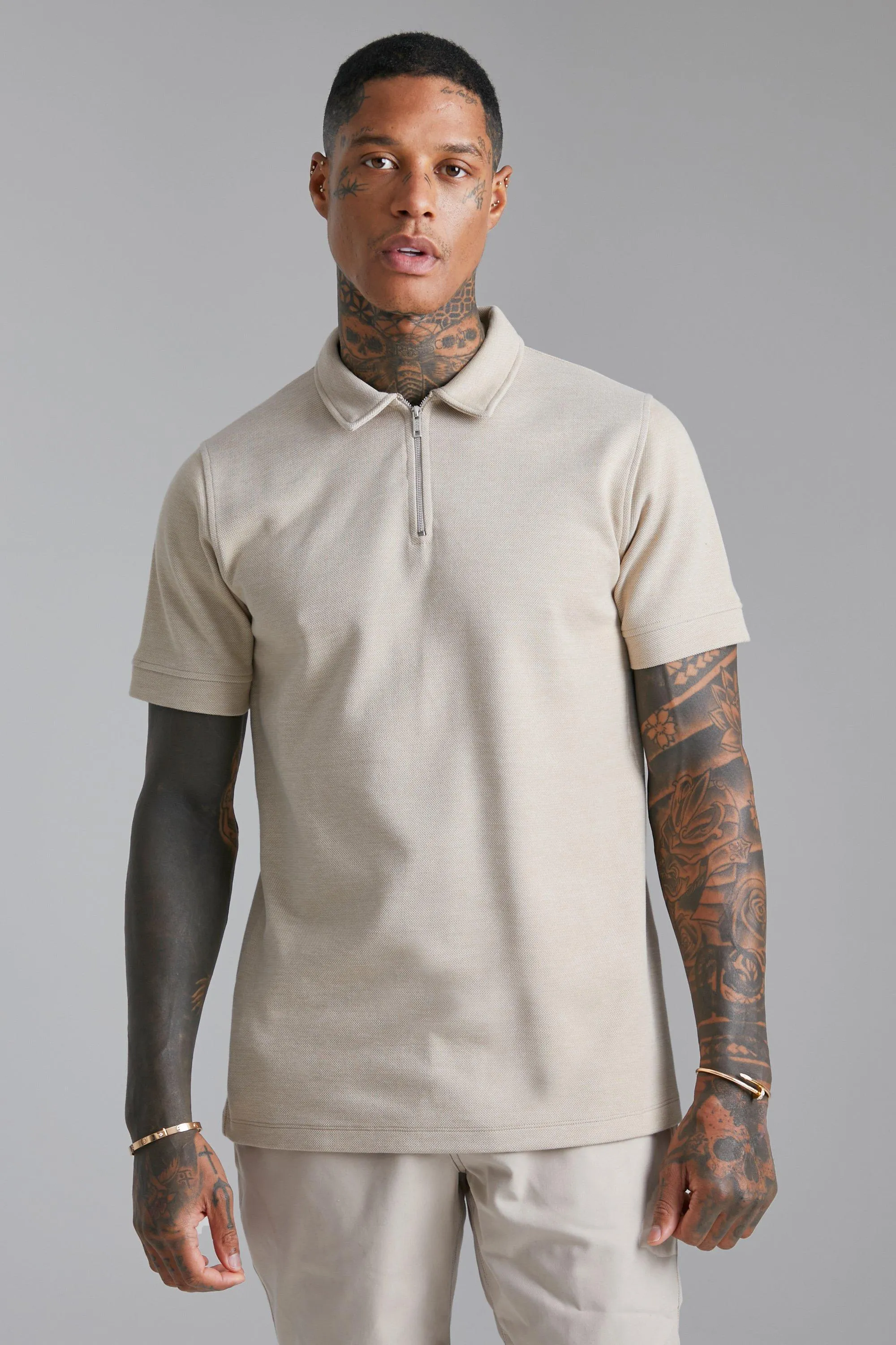 Smart Slim Fit Textured Zip Polo