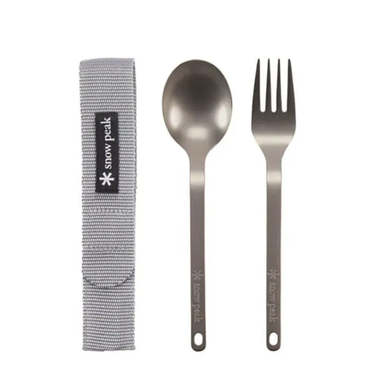 Snow Peak Titanium Fork & Spoon Set - Cutlery | Hardloop