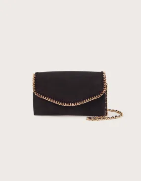 Suede Chain Cross-Body Bag Black