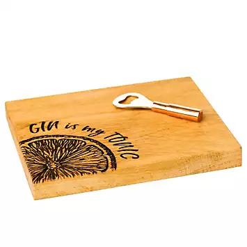 The Just Slate Company Gin is My Tonic Oak Cutting Board & Bottle Opener Set | Kaleidoscope