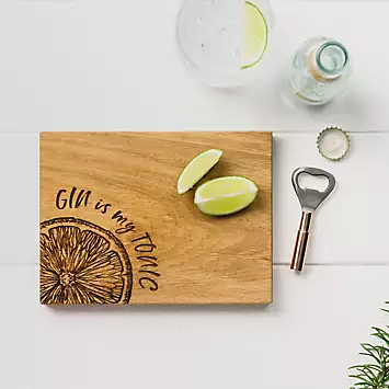 The Just Slate Company Gin is My Tonic Oak Cutting Board & Bottle Opener Set | Kaleidoscope