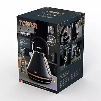 Tower Cavaletto 1.7LPyramid Kettle with Fast Boil 3000W T10044RG - Black and Rose Gold | Kaleidoscope