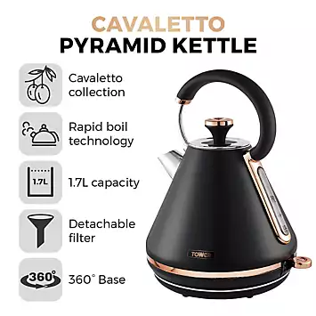 Tower Cavaletto 1.7LPyramid Kettle with Fast Boil 3000W T10044RG - Black and Rose Gold | Kaleidoscope